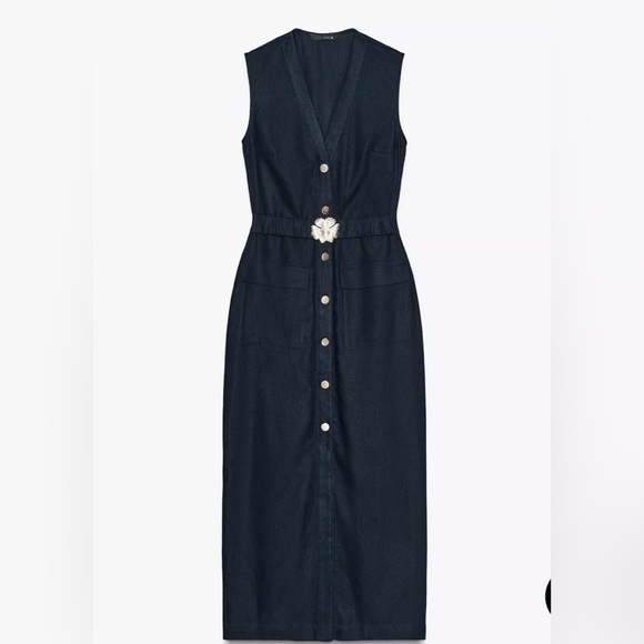 Zara linen belted midi dress - Picture 4 of 6